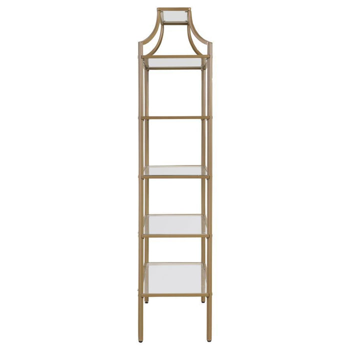 Serena - 5-Shelf Glass Bookshelf - Gold