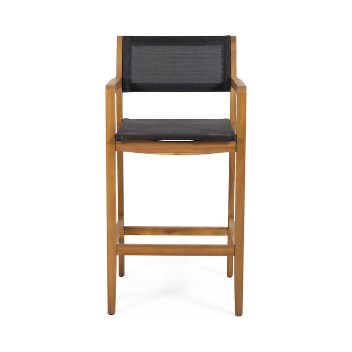 Outdoor Barstool With Woven Wicker And Frame (Set of 2) - Teak