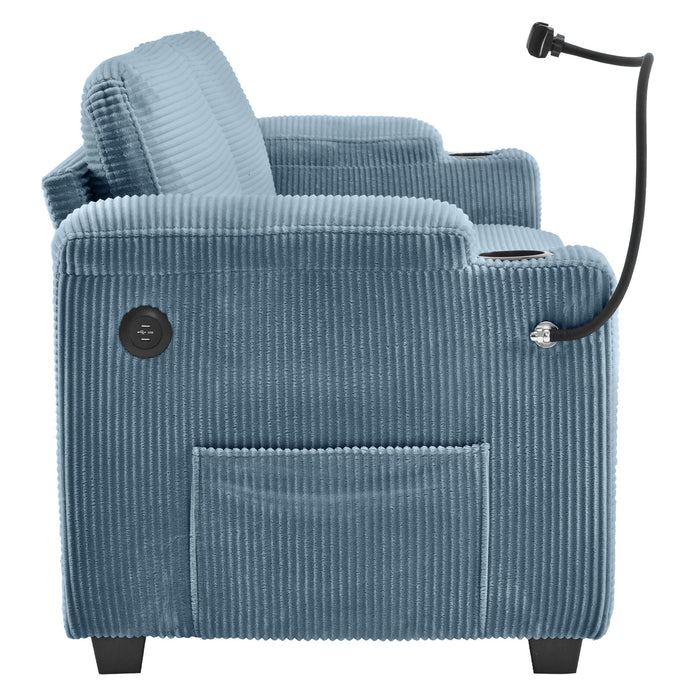 Corduroy Sleeper Sofa Loveseat Sofa With Full Size Mattress, 2 USB Ports, 2 Cup Holders, 2 Side Pockets And Phone Holder