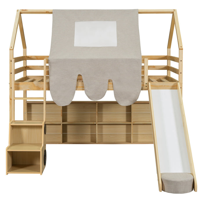 Loft Bed With House Shaped Frame And Tent