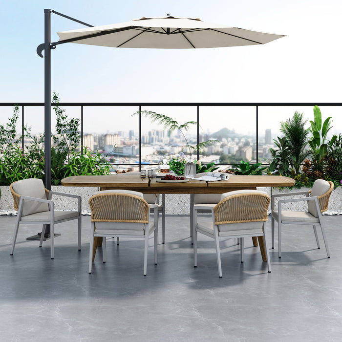 Modern Outdoor Dining Set With Expandable Acacia Wood Table