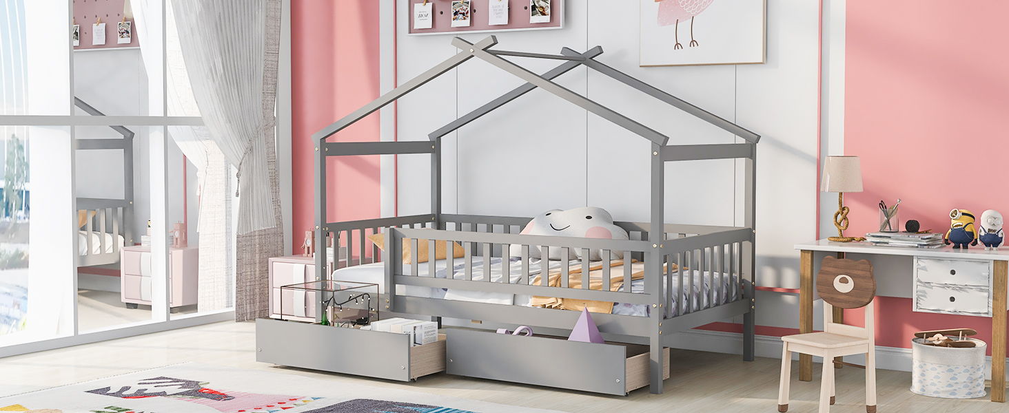 House Bed With 2 Drawers