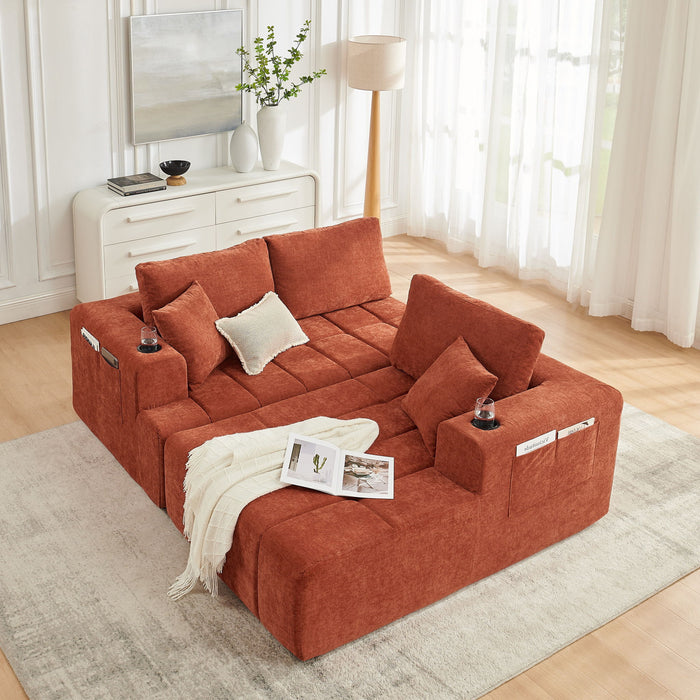 L - Shaped Sectional Sofa With Cup Holders & Side Pockets