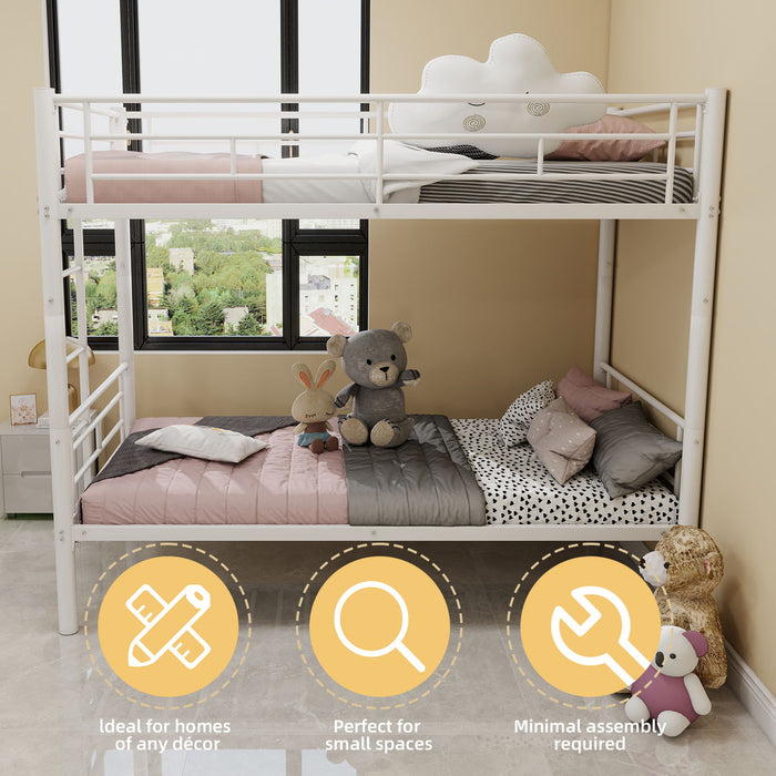 Metal Bunk Bed For Kids, Convertible Bedframe With Ladders & Guardrail