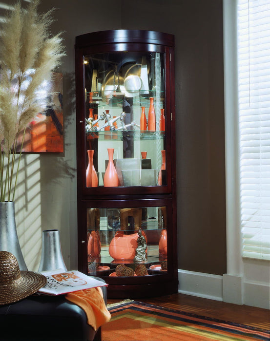 PFC Curios - Curved 5 Shelf Corner Curio Cabinet - Cherry Brown