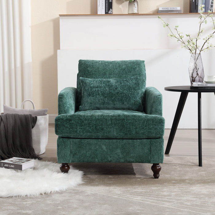 Modern Mid Century Wood Frame Armchair With Tufted Design