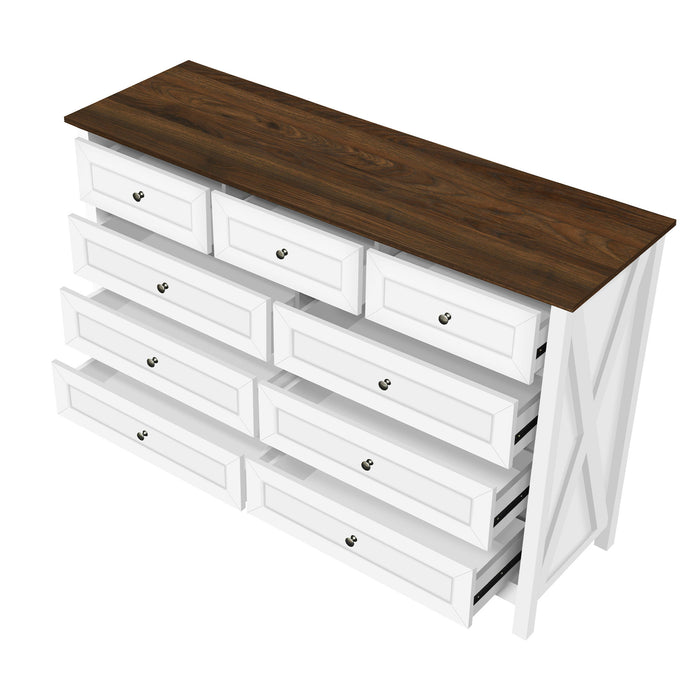Rustic Storage Dresser With 9 Drawers And Silver Handle