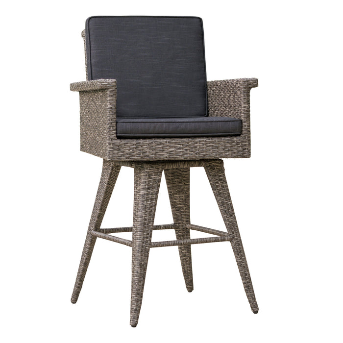 Outdoor Rattan Swivel Barstool With Water Resistant Cushion - Mixed Black / Dark Gray
