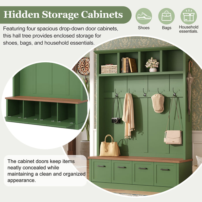 Hall Tree With Storage Bench Mudroom Coat Rack With 6 Hooks