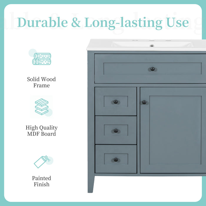 Modern Bathroom Vanity With Sink, 3 Drawers And Adjustable Shelf