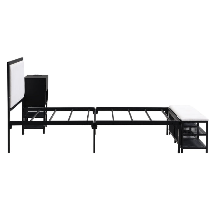 Platform Bed With 2 Tier Storage Shelves, Storage Cabinet