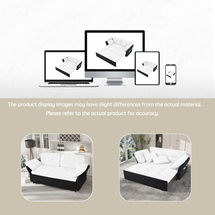 Modern Convertible Sleeper Sofa Bed With Pull-Out Queen Design, Side Storage & Thick Cushions