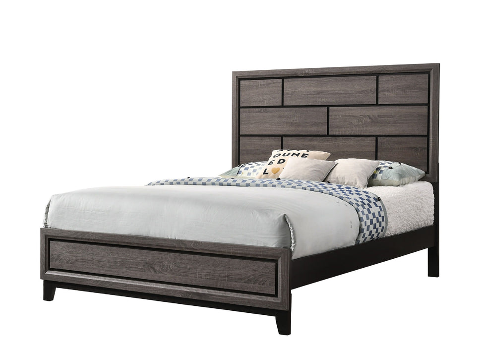 Cotemporary Gray Finish Full Size Panel Low - Profile Bed Geometric Design Wooden Bedroom Furniture