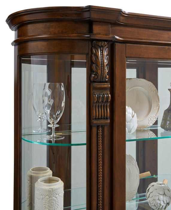 PFC Curios - Lighted Curved Front 4 Shelf Curio Cabinet - Maple Brown