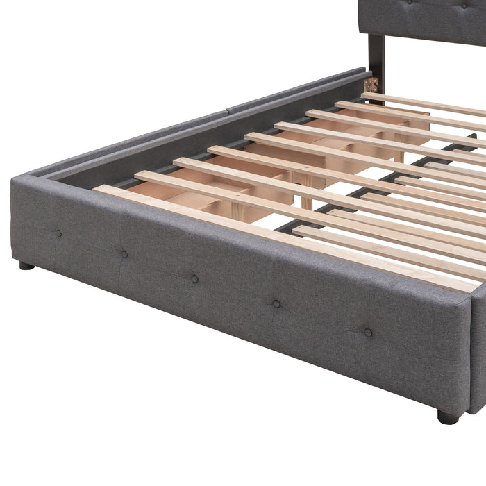 Upholstered Platform Bed With Classic Headboard And Drawers, No Box Spring Needed