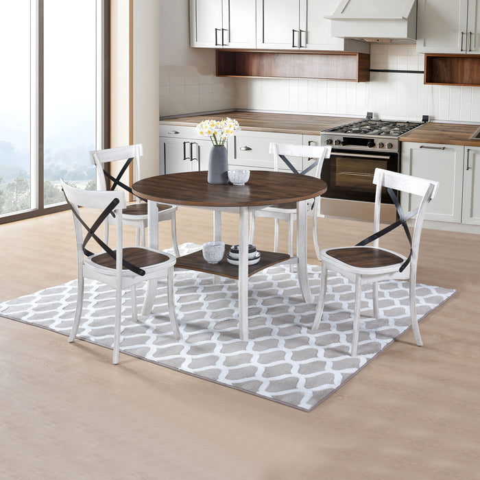 2 Pieces Set Dining Side Chair Rustic Modern Farmhouse Design Retro Design With Metal X Design - Antique Dark Oak / Antique White