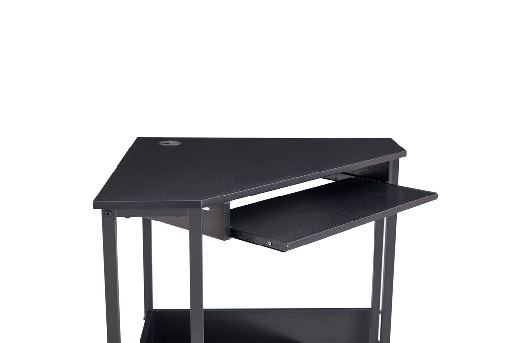 Triangle Computer Desk, Corner Desk With Smooth Keyboard Tray & Storage Shelves, Compact Home Office, Small Desk With Sturdy Steel Frame As Workstation For Small Space - Black, 28.34''L 24''W 30.11''H