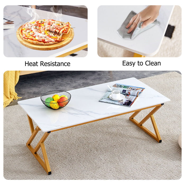 Modern Rock Slab Coffee Table With Metal Legs