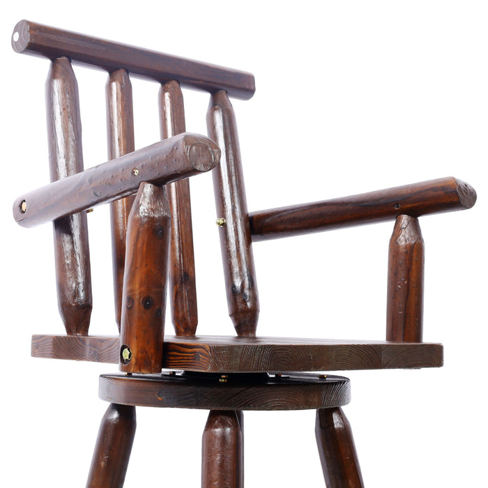 Rustic Bar Stool, Fir Wood Construction, Wide Armrest