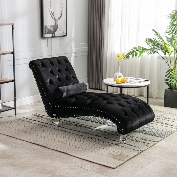 Velvet Chaise Lounge Indoor, Button Tufted Upholstered Chaise Lounge Chair With Pillow