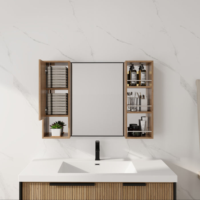 39.4" Wall Mounted Bathroom Cabinet With Storage And - Imitative Oak