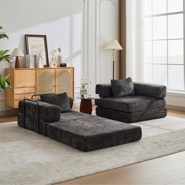 Convertible Floor Sofa Bed With Pillow Back Support Armrest