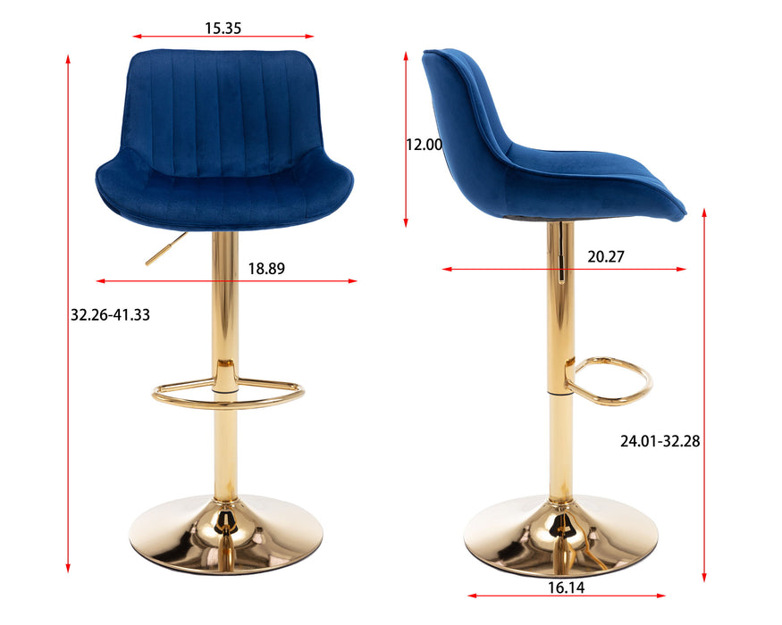 Chrome Footrest And Base Swivel Height Adjustable Mechanical Lifting Velvet And Golden Leg Simple Bar Stool, (Set of 2), Navy