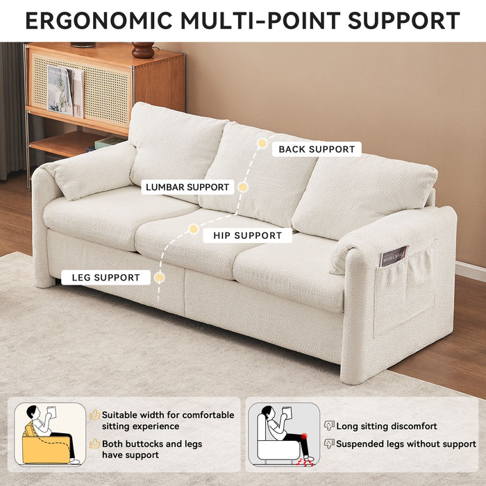 Modern 3 Seater Sofa Chenille Couch Plush Triple Seater Sofa With High Density Foam Cushions, Deep Seat Living Room Couch For Family Room, Apartment & Home Theater - Ivory White
