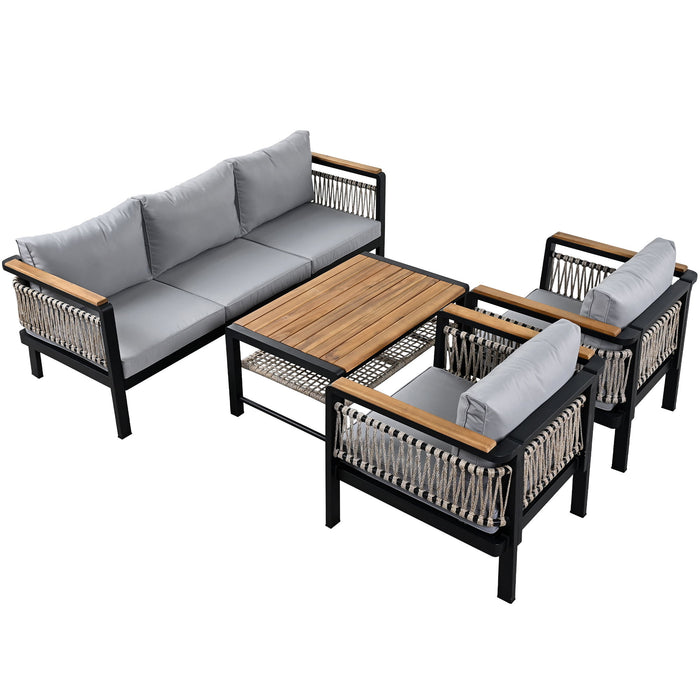 4 Pieces Outdoor Sectional Sofa Set 5 Person Patio Seating Group Outdoor Conversation Set With Cushions And A Coffee Table For Patios