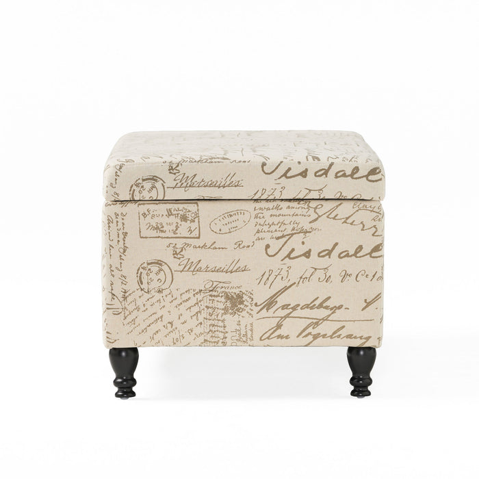 Parisian Upholstered Fabric Storage Ottoman - Beige / Reclaimed Natural