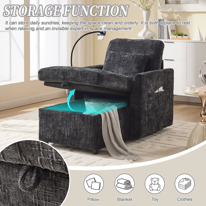Multifunctional Chenille Recliner Sofa With Storage And Phone Bracket