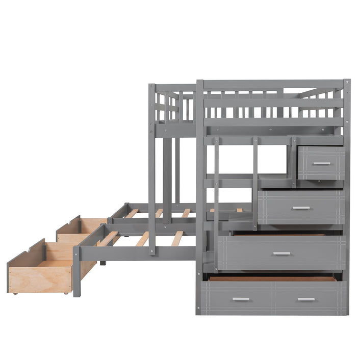 Multifunctional Triple Bunk Bed With Drawers And Guardrails