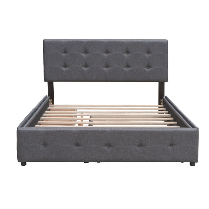 Upholstered Platform Bed With Classic Headboard And Drawers, No Box Spring Needed