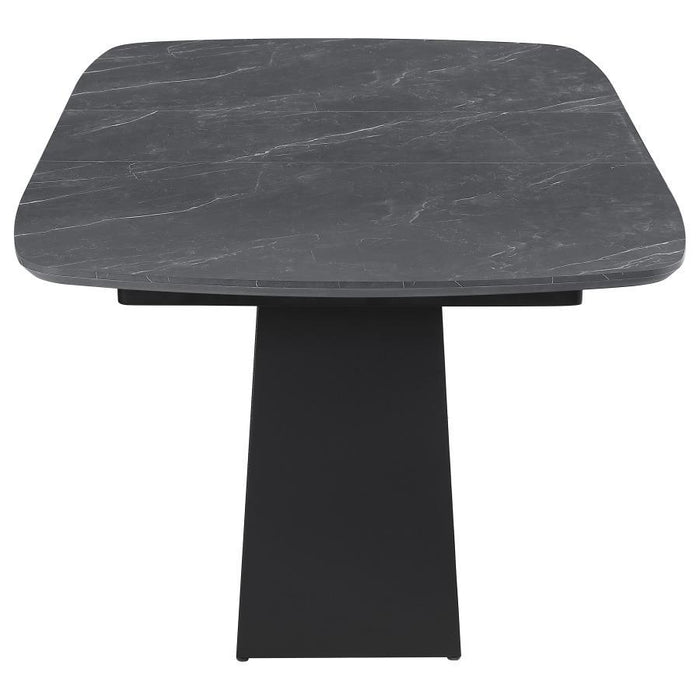 Potero - Faux Marble Extension Leaf Dining Table - Black