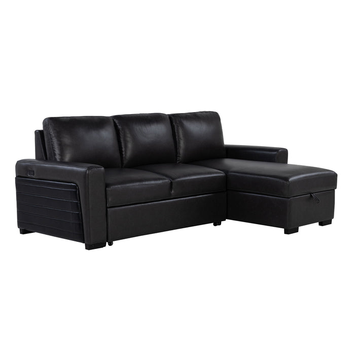 Montero - Sofa With Pull Out Bed, Drop Down Table, USB And Cup Holders, Storage Chaise - Charcoal Black
