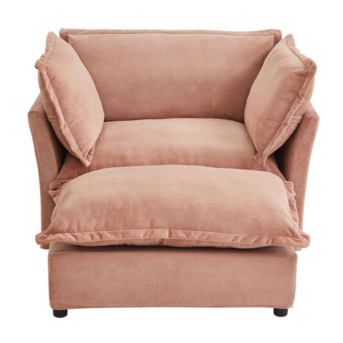 Modern Cozy Upholstered Armchair Sofa With Movable Ottoman