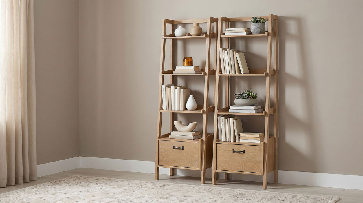 Fabian 2-piece 4-shelf Bookshelf with Drawer Distressed Light Brown