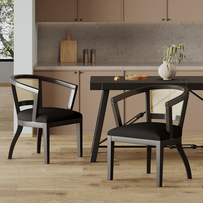 Elegant Dining Chair With Cane Web Backrests And Velvet Upholstery