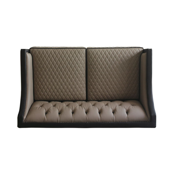 House Beatrice - Loveseat With 3 Pillows - Tan Synthetic Leather , Black Synthetic Leather & Charcoal