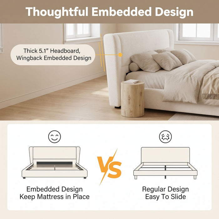 Upholstered Wingback Platform Bed Frame, No Box Spring Needed
