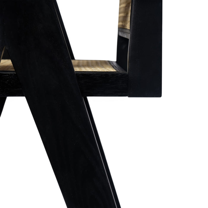 Modern Minimalist Bar Stool With Cane Seat - Black / Natural