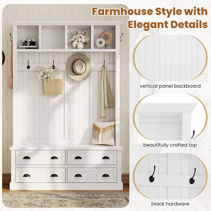 Hall Tree With 4 Drawers, Coat Rack With 6 Hooks