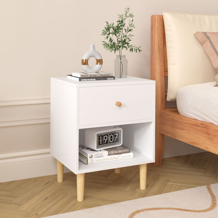 Nightstand With 1 Drawer And 1 Shelf - White