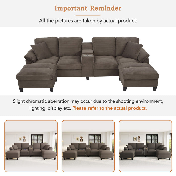 Modern U - Shaped Sectional Sofa With Storage Ottomans, USB Ports, And Cup Holders