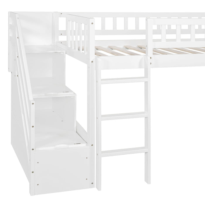 Loft Stairway Bed With 2 Drawers, Convertible Ladder And Slide