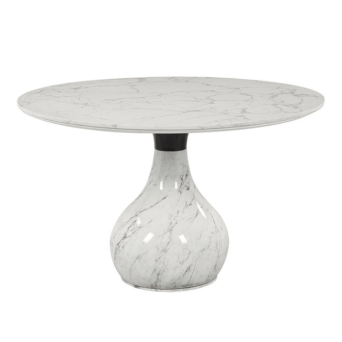 Koen - Round Dining Table, Engineering Marble Top - White & Black