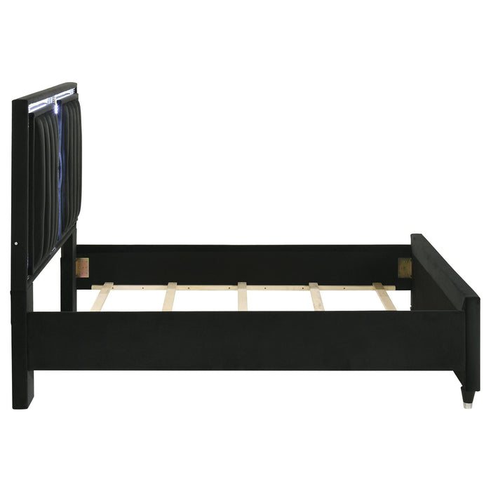 Ravenne Velvet Upholstered Queen LED Panel Bed Black