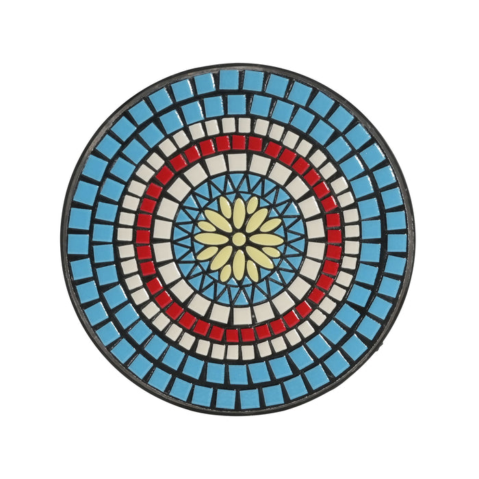 Ceramic Tile And Iron Patio Side Table With Shelf