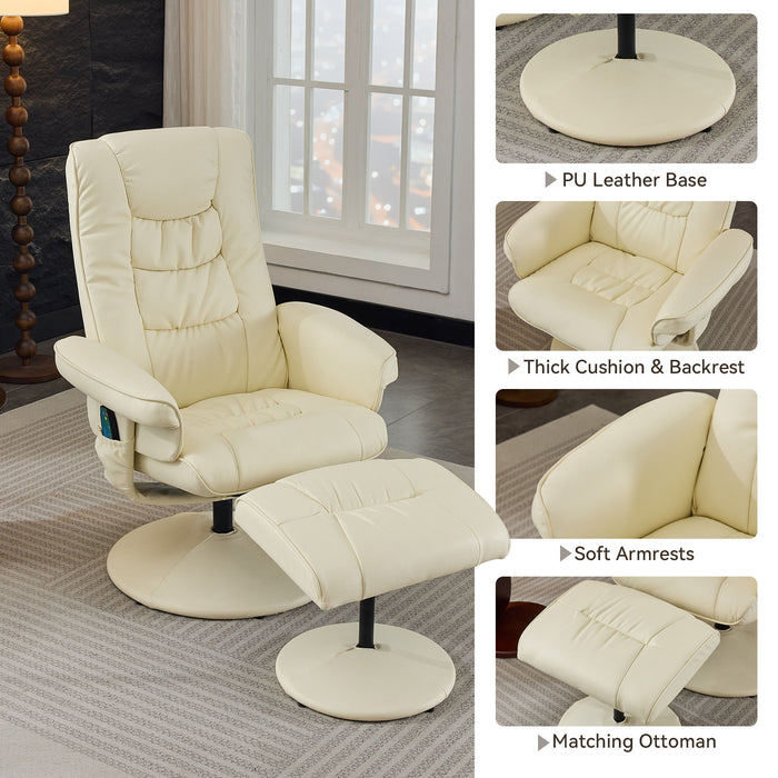 Recliner Chair With Ottoman, 360° Swivel Massage Lounge Chair With 5-Point Vibration & Heated Seat