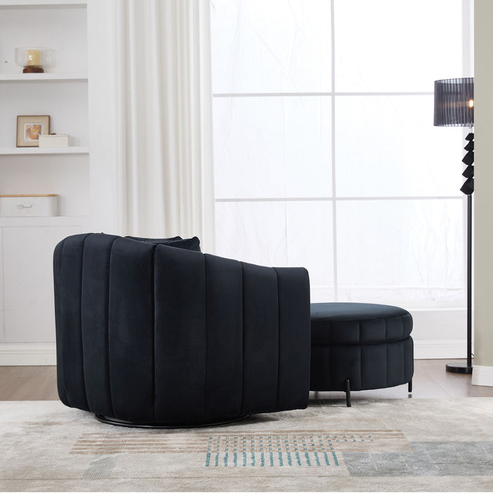Oversized Velvet Swivel Barrel Accent Chair And Ottoman Set With Storage